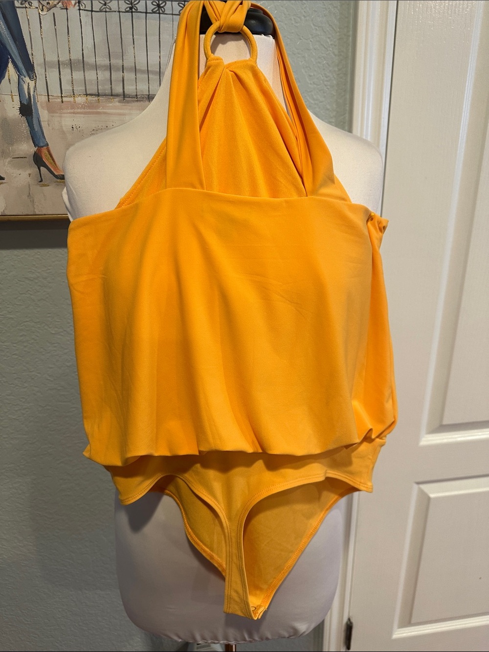 Express Sz Medium Marigold Halter Ring Draped Bodysuit • NWT! - Picture 3 of 9